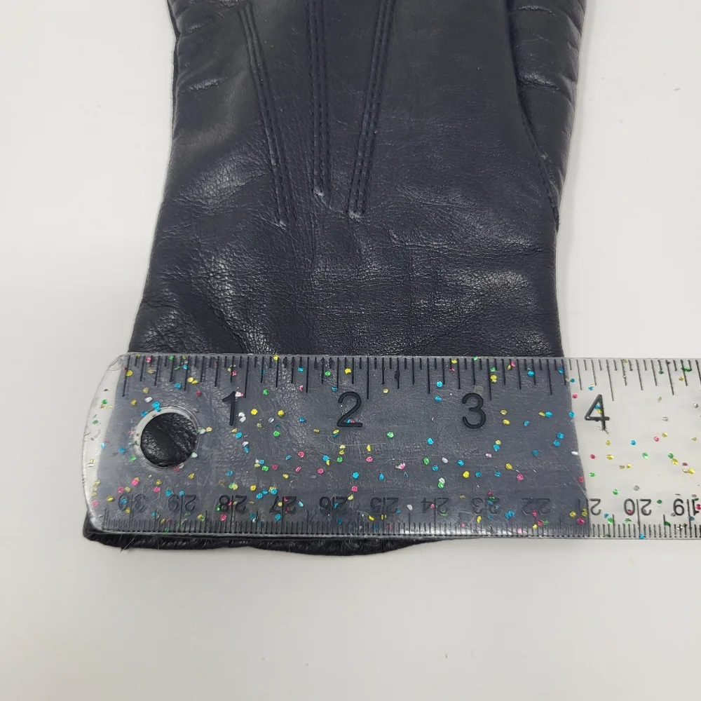 Vintage Leather Fur Lined Gloves Black Driving Warm Retro‎ 7